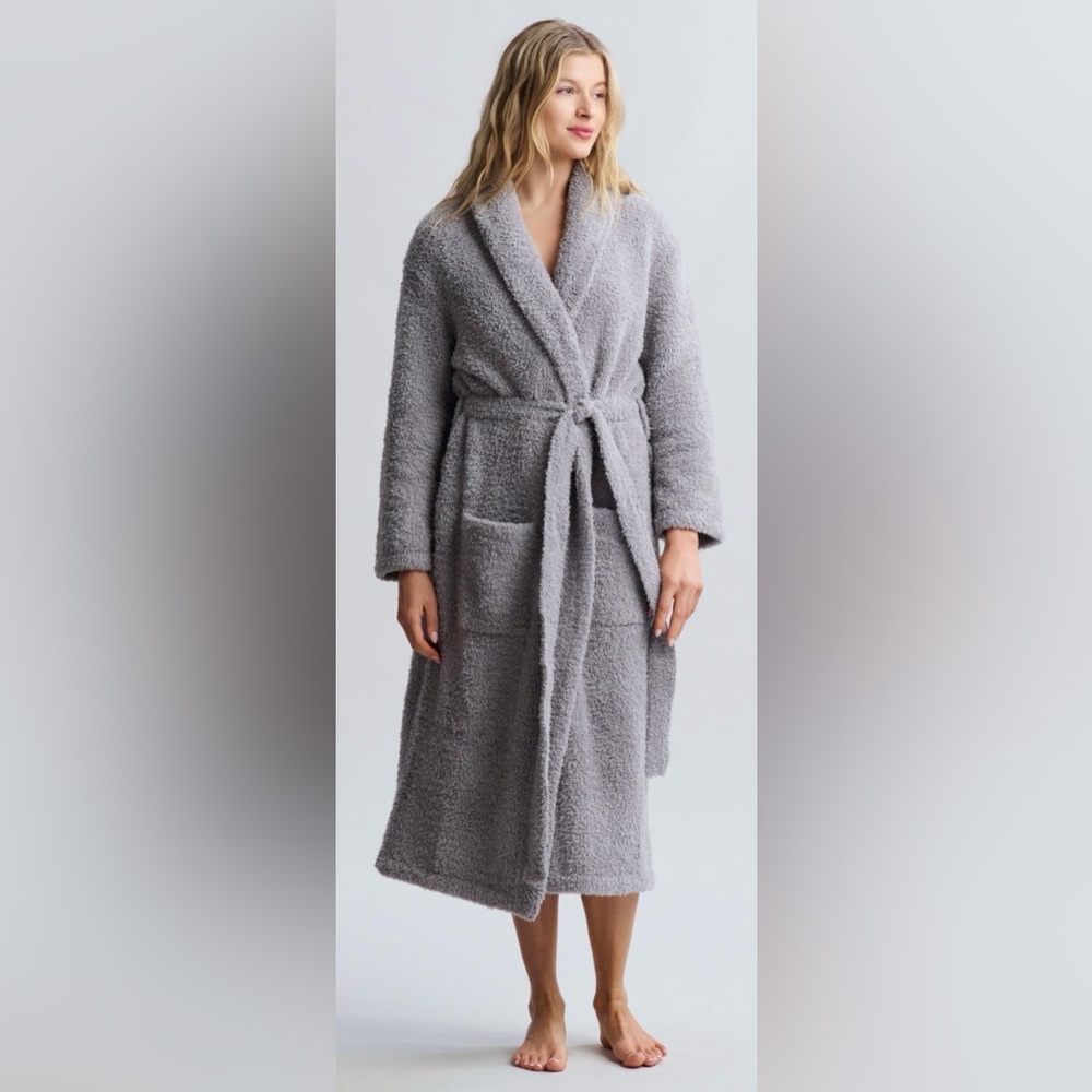 Barefoot Dreams CozyChic Robe Gray Long Plush Spa Robe Cosy Thick Size‎ 2 LG XL